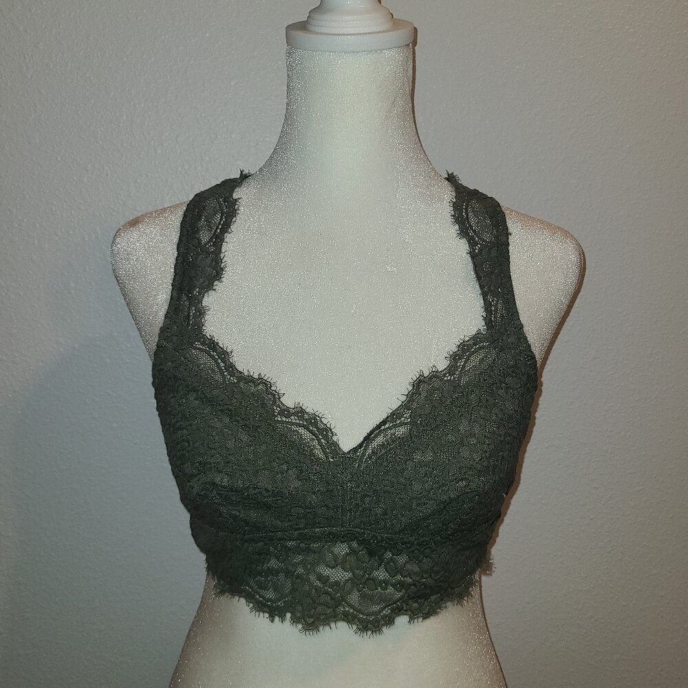 aerie Olive Lace Crisscross Strap Bralette